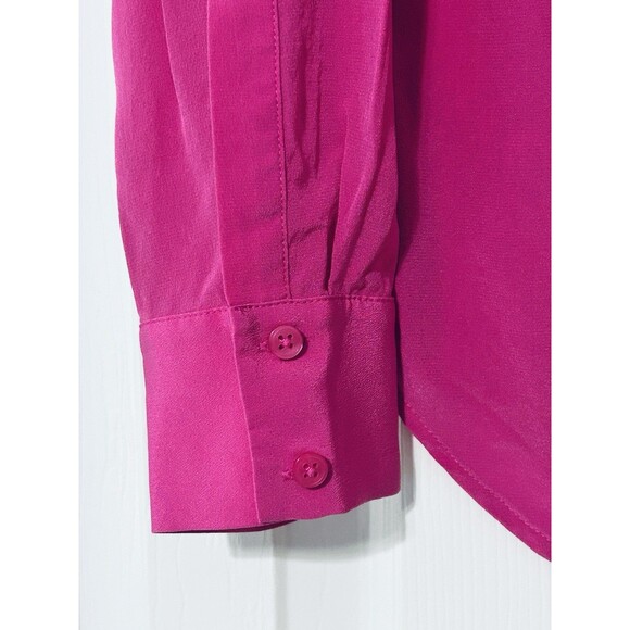 J. Crew Ruffle Front 100% Silk Button Blouse Pink Magenta Size 4 - Picture 3 of 6